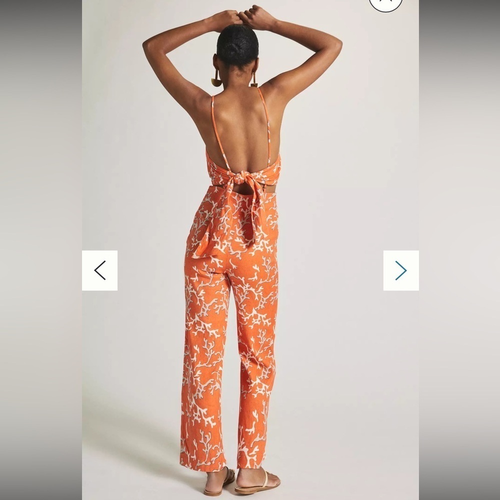 Maeve Anthropologie Orange and White Coral Patterned Jumpsuit Size 4 - Picture 2 of 11